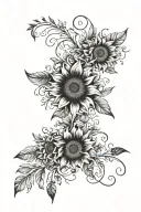 floral sunflower vine and feathers tattoo design idea