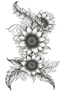 floral sunflower vine and feathers tattoo design idea