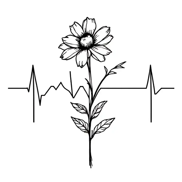 flower bouquet with heartbeat down stem tattoo design idea