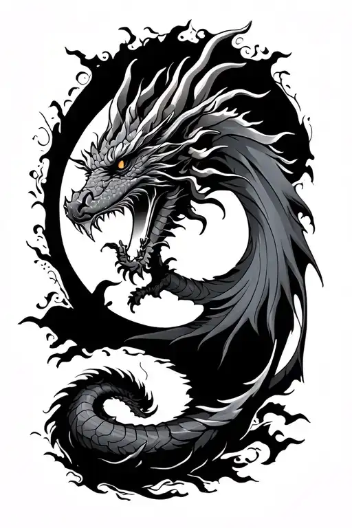 dragon and sun rising tattoo design idea