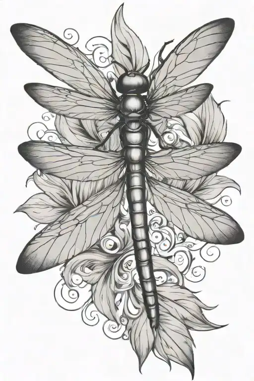 dragonfly hovering angel feather tattoo design idea