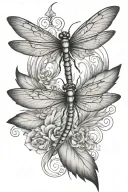 dragonfly hovering angel feather tattoo design idea