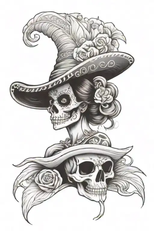 skull lady with a sombrero tattoo design idea