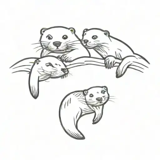 a family of otters floating on their backs holding hands tattoo design idea