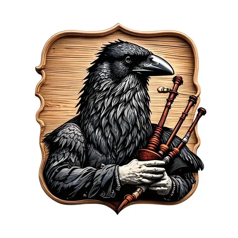 designs on wood carving crow muscular with mans face bagpiper playing the bagpipes baldblack beard tattoo design idea