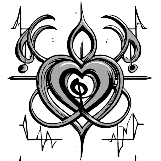 Heart beat, treble clef, cross and infinity circle tattoo design idea