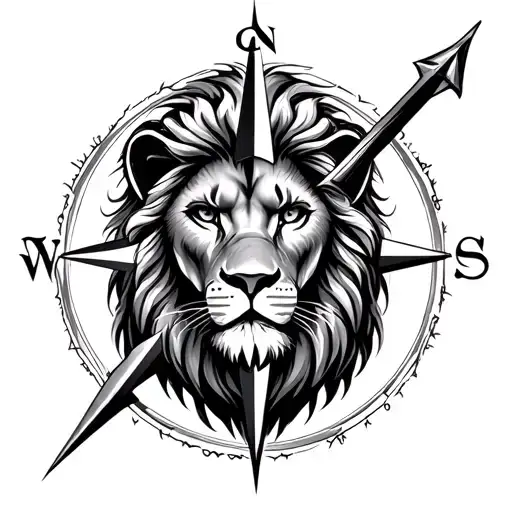 Lion And Compass tattoo design idea