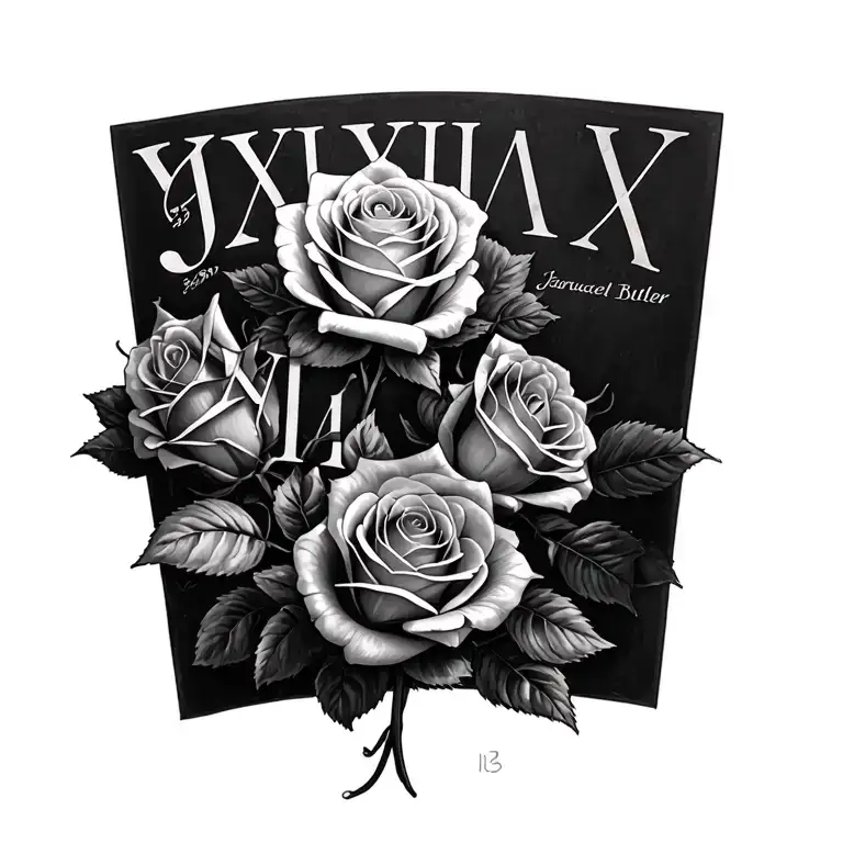 "Jason Michael Butler" February 13th 1999 Roman numerals intertwined roses tattoo design idea