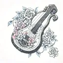 lyre with a broken string, covered with stickers tattoo design idea