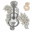 lyre with a broken string, covered with stickers tattoo design idea