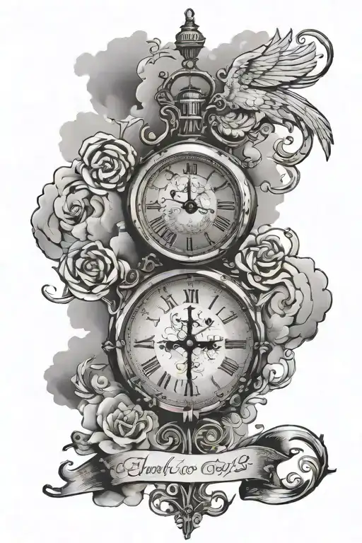 isaiah 60:22 verse written out with a clock and cloudy sky filled for forearm tattoo design idea