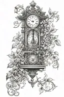 grandfather clock and vines growing tattoo design idea