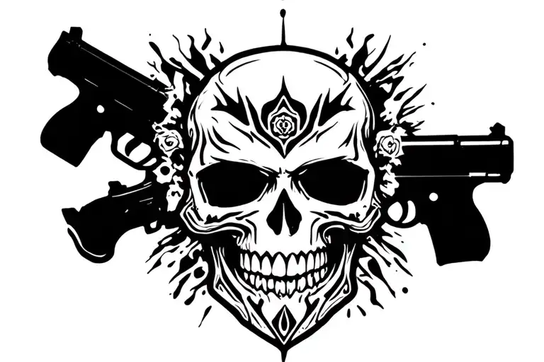 skulls with guns tattoo design idea