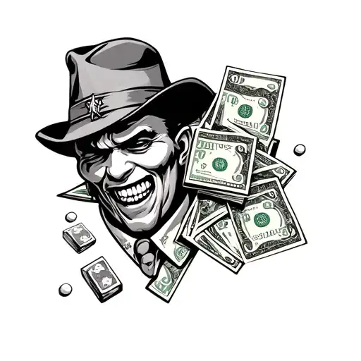 gangster, gambling, drugs,money tattoo design idea