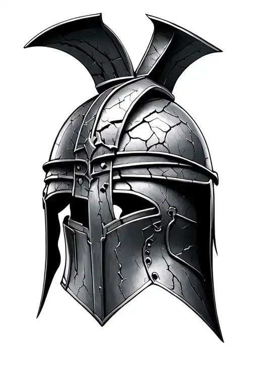 gladiator helmet with cracks tattoo design idea