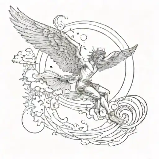 "he has flown to close to the sun" with Icarus flying towards the sun tattoo design idea
