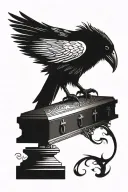 crow perched on coffin tattoo design idea