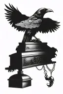 crow perched on coffin tattoo design idea