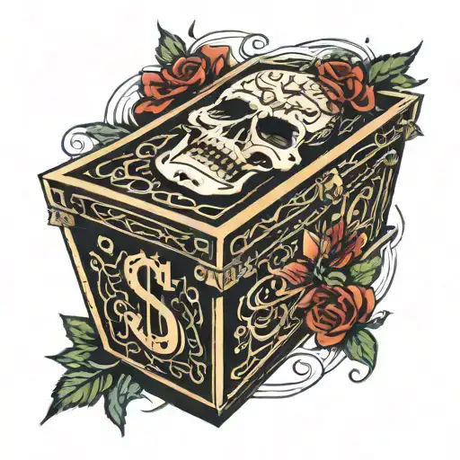 Coffin with jason mask, with the initials S.S  tattoo design idea
