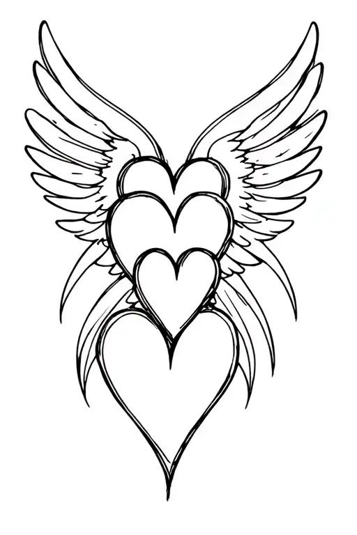 two thin line hearts with nothing inside it overlapping with wings on the sides tattoo design idea