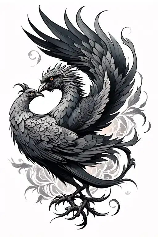 black elegant phoenix tattoo with pops of colour tattoo tattoo design idea