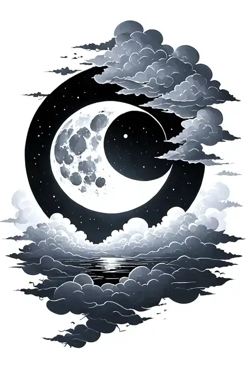 moon , clouds sun setting tattoo design idea