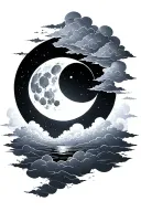moon , clouds sun setting tattoo design idea