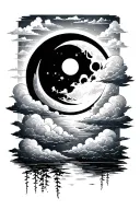 moon , clouds sun setting tattoo design idea