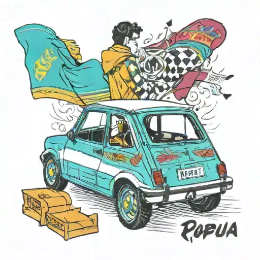 A turquoise Renault 5 back with a barça scarf that puts "Barça t'estim" tattoo design idea