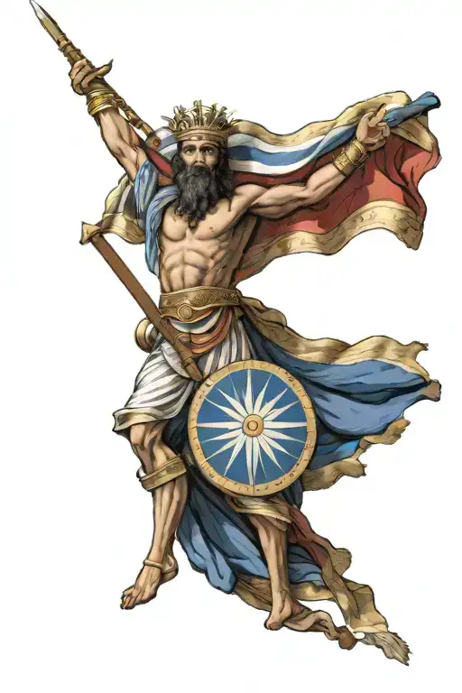 Assyrian flag with Jesus in front view tattoo design idea