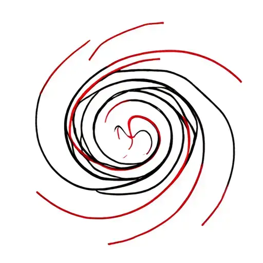 the strings of time in a spiral black and red lines tattoo design idea