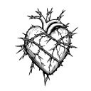Pierced damaged heart with barbed wire  around it tattoo design idea