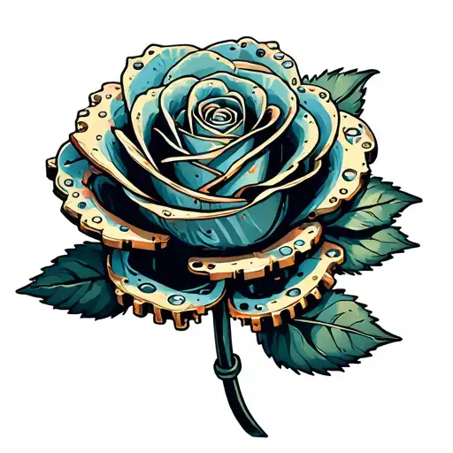 robotic rose with screws and gears steam punk make petals plate metal with pop rivits tattoo design idea