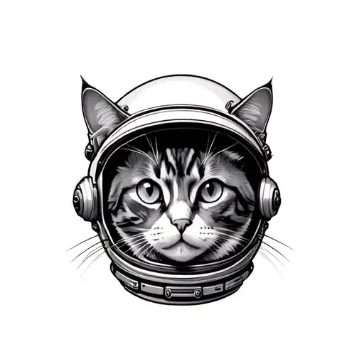 neo traditional cat with astronaut helmet  tattoo design idea
