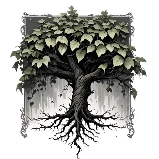 poison ivy vines wrapping tree with roots tattoo design idea