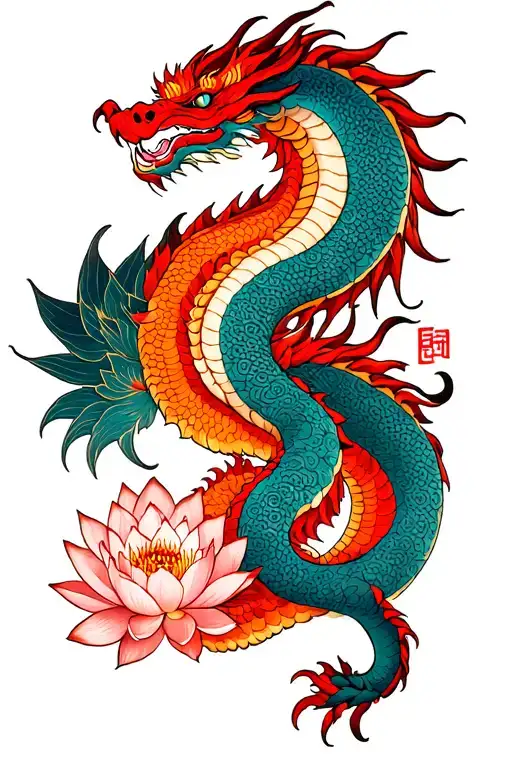 japanese dragon and lotus tattoo design idea