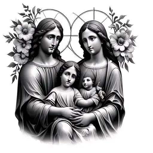 Holy Family posed with flowers tattoo design idea