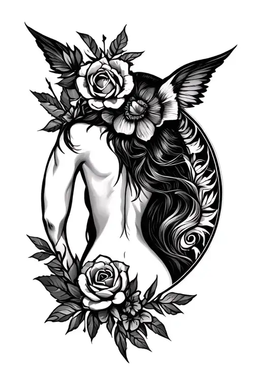 REFERENCE LAYOUT (Start with this composition):1. Back TemplateUse a human back template or outline (you can Google “ tattoo design idea