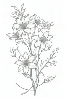 flower bouquet with 2 lillies, 1 dandelion, 1 aster, 1 holly tattoo design idea