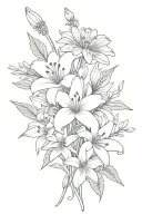flower bouquet with 2 lillies, 1 dandelion, 1 aster, 1 holly tattoo design idea