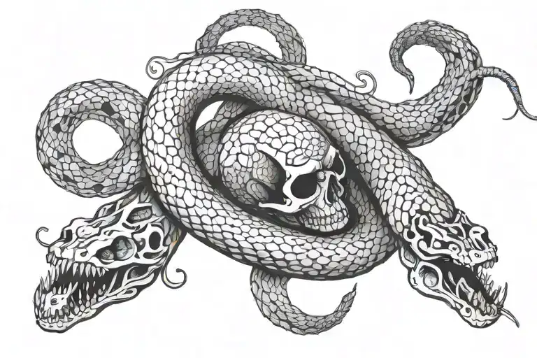 Skeletal snake and normal snake separate  tattoo design idea