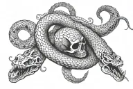 Skeletal snake and normal snake separate  tattoo design idea