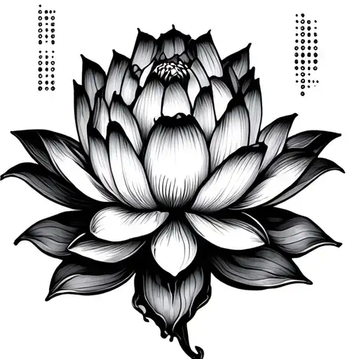 lotus flower with "Lee" and "Lin" in morse code flowing tattoo design idea