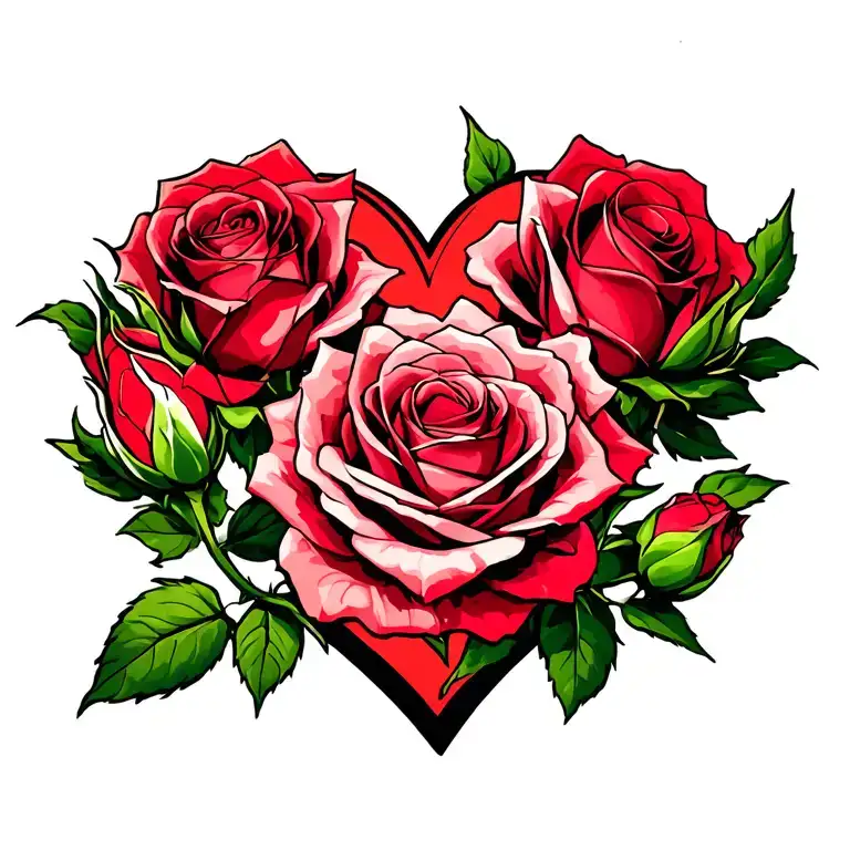 3 roses and 1 rosebud surrounded by a heart tattoo design idea