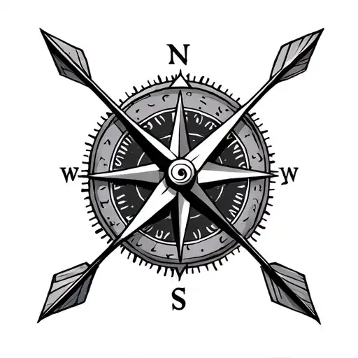 compass, x -shaped arrows tattoo design idea