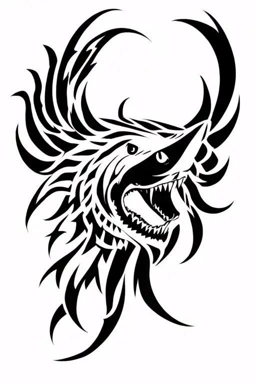 warrior, predator, shark, hunter tattoo design idea