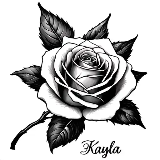 long rose with Kayla initial in between them tattoo design idea