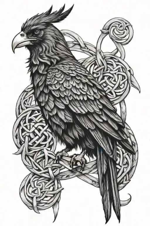 female viking warrior raven celtic knot tattoo design idea