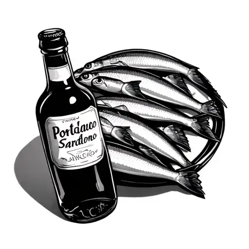 porto bottle with sardines next to it tattoo design idea