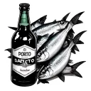 porto bottle with sardines next to it tattoo design idea